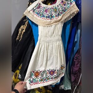 Embroidered Cream Kids Dress